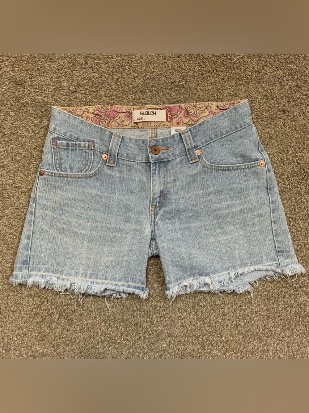 Vintage Levis 504 Slouch Shorts Juniors 11 Cut Off Low Rise Light Wash Denim Y2K